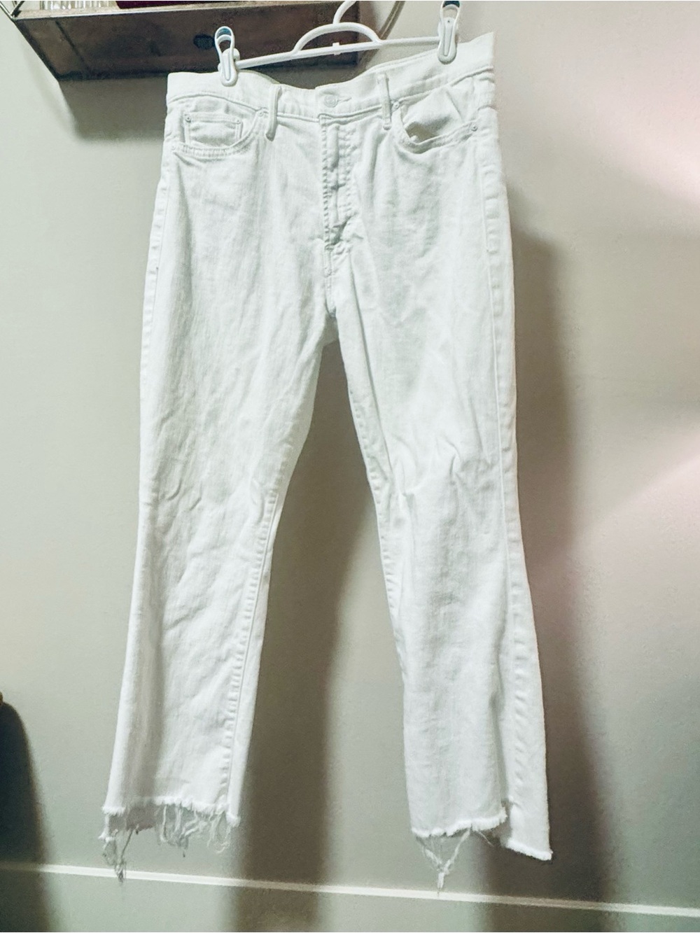 MOTHER White High-Rise Cropped Straight Jeans with Raw Hem